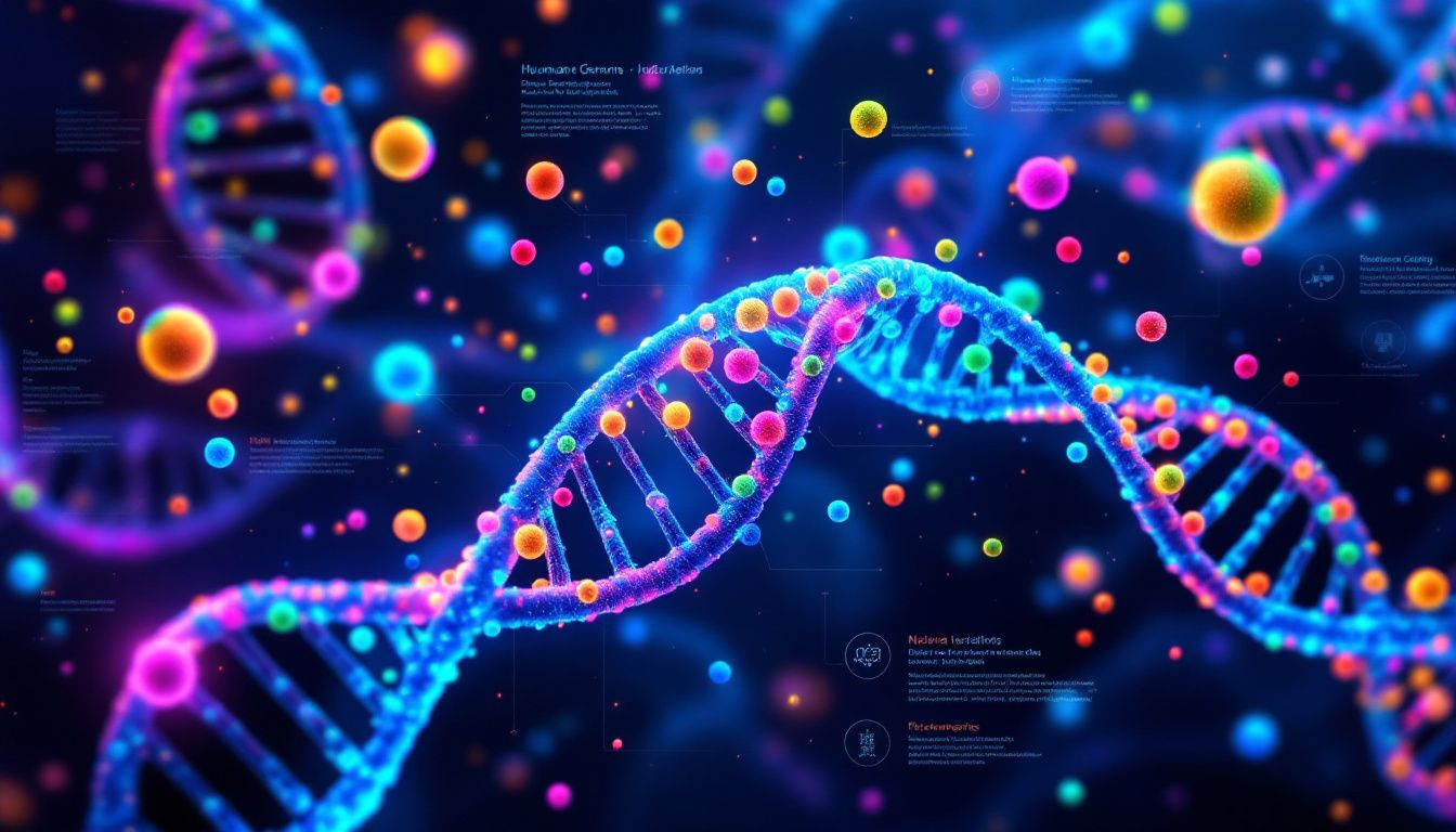 An illustration depicting the human genome and genetic variants.