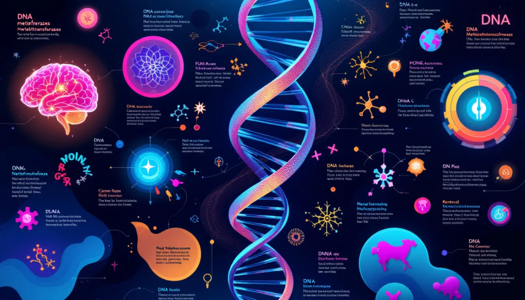 A visual representation of DNA methyltransferases and their role in neural development.