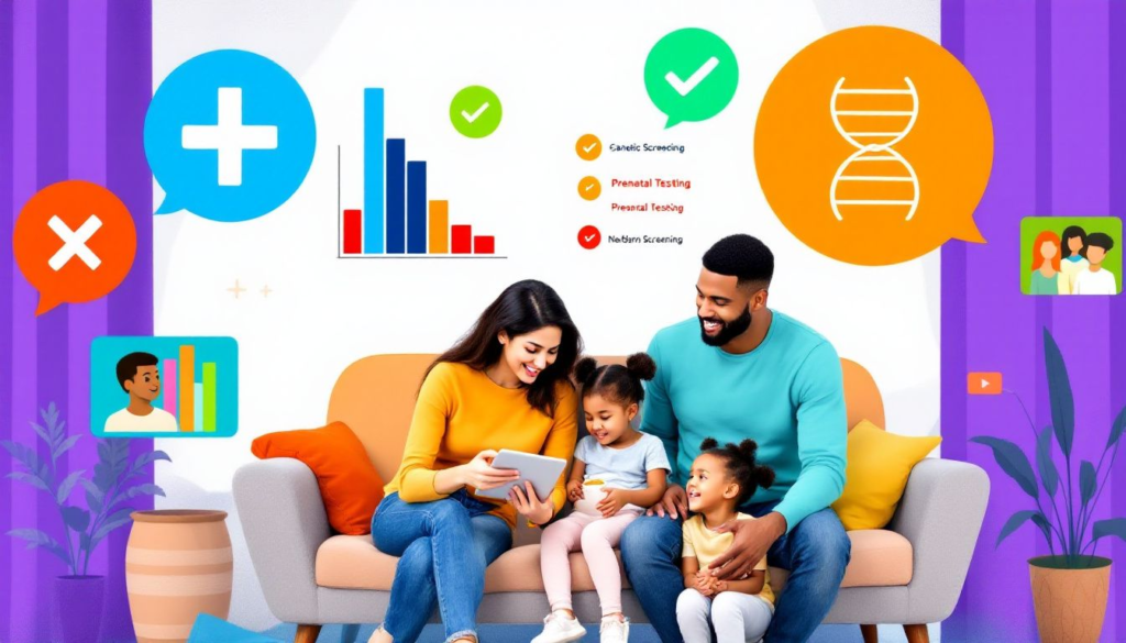 A family discussing genetic counseling options for prenatal care.