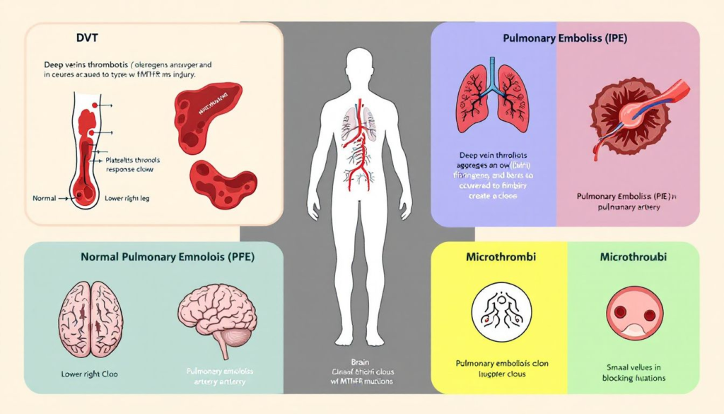 Different types of blood clots associated with MTHFR mutations.