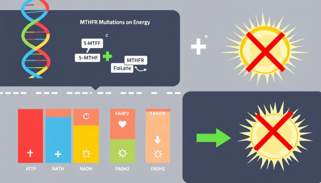 Visual representation of energy production affected by MTHFR mutations.