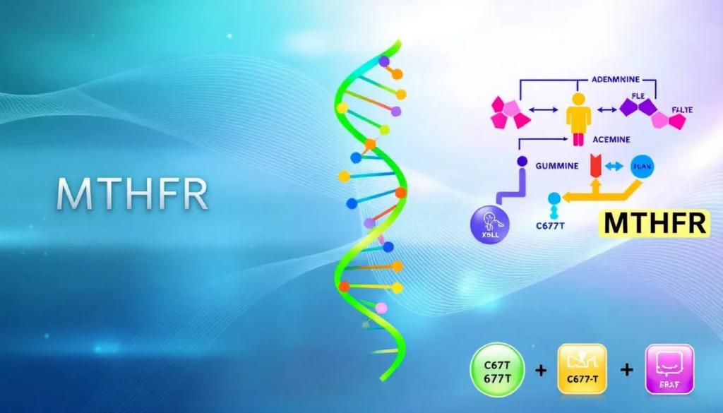 Illustration of the MTHFR gene and its polymorphisms.