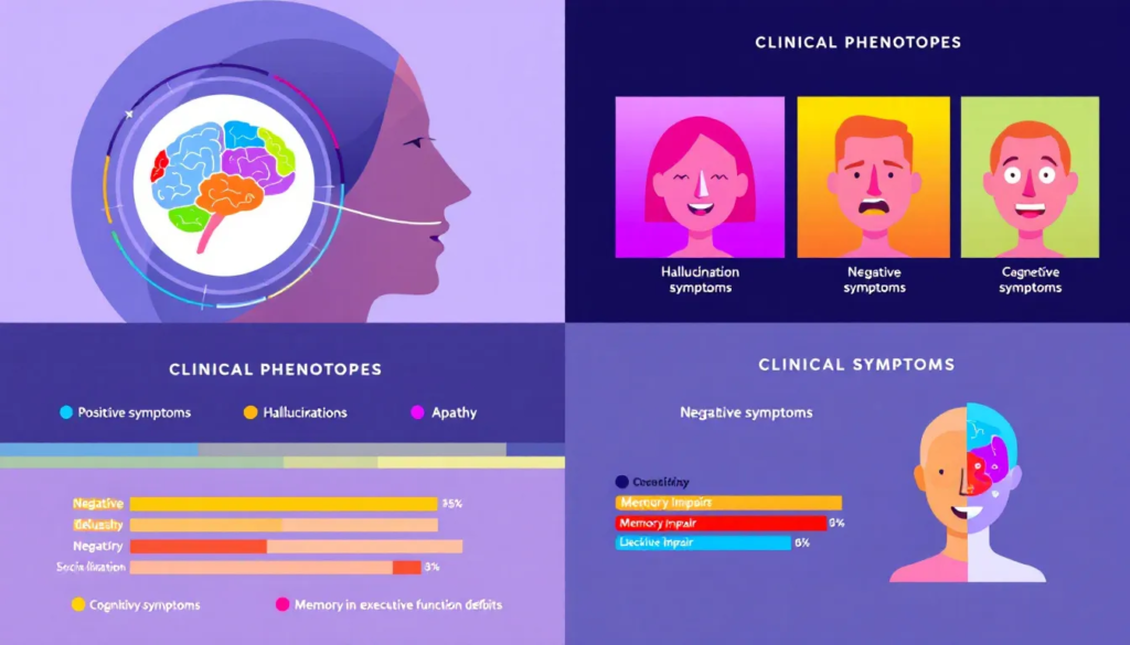 Diagram showing clinical phenotypes related to genetic variation in schizophrenia.