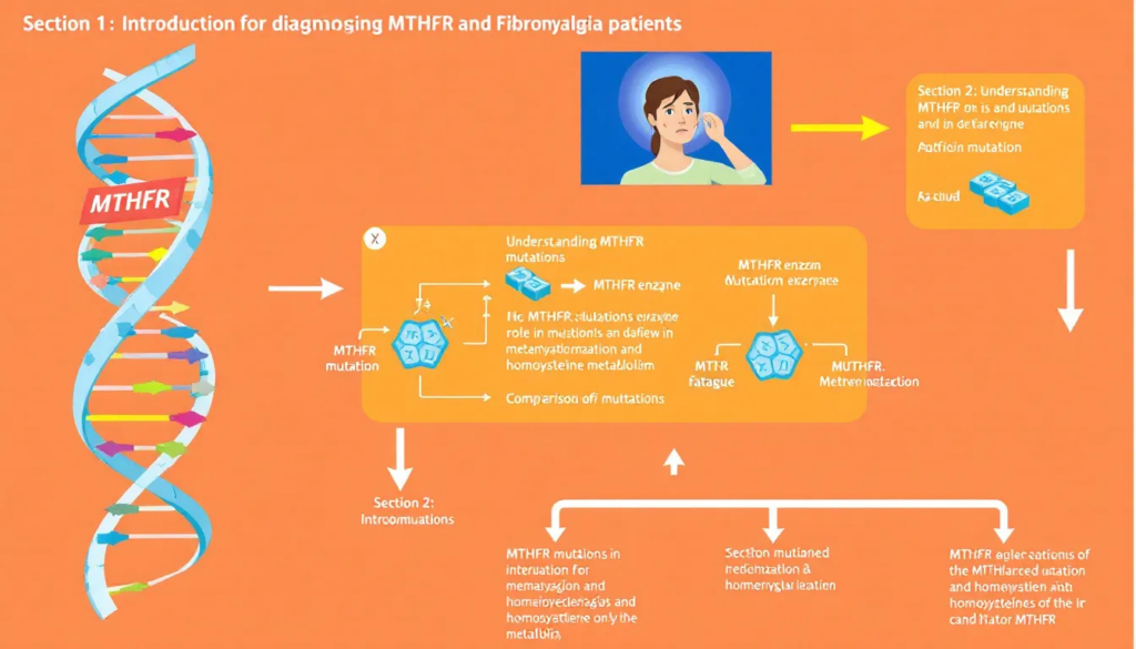 Diagram illustrating the process of diagnosing MTHFR mutations in fibromyalgia patients.