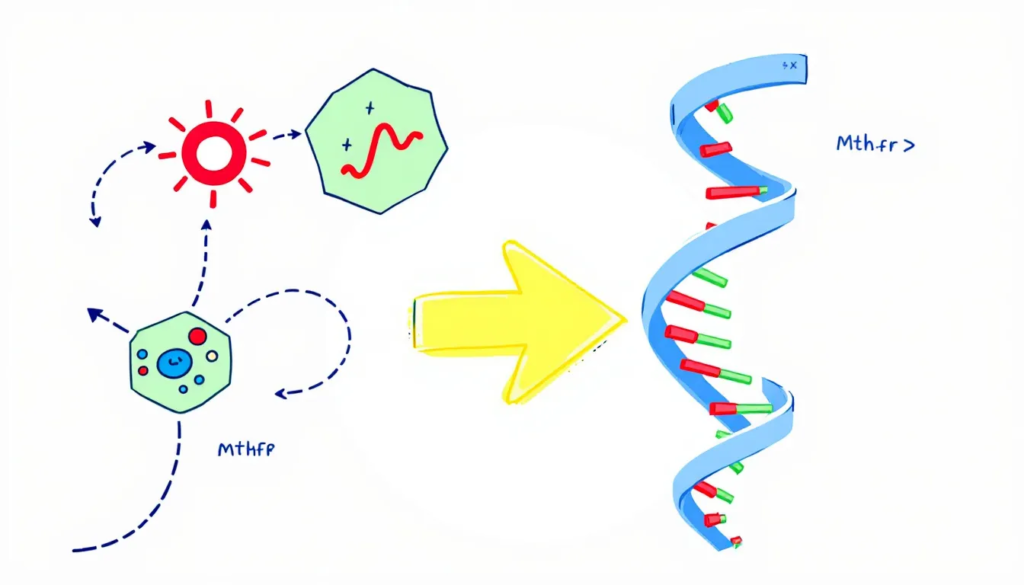 Illustration of the MTHFR gene and its role in methylation.