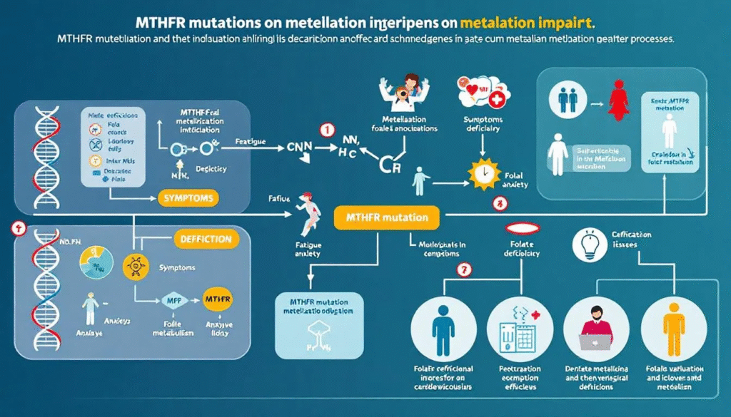 Diagram explaining how MTHFR gene mutations affect methylation.