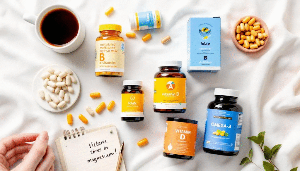 An assortment of supportive supplements beneficial for MTHFR gene mutation management.
