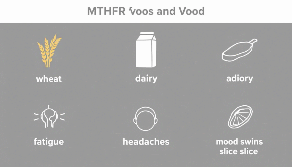 A selection of foods to avoid for people with MTHFR mutations.