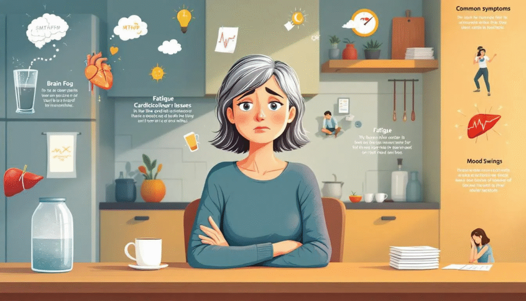 An illustration depicting common symptoms of MTHFR gene mutations in adults.